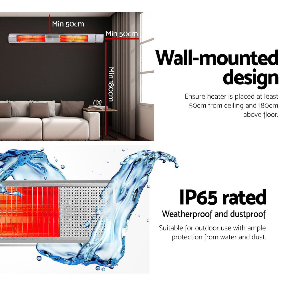 Electric Heaters: Devanti Electric Strip Heater Infrared Radiant Heaters 3000W