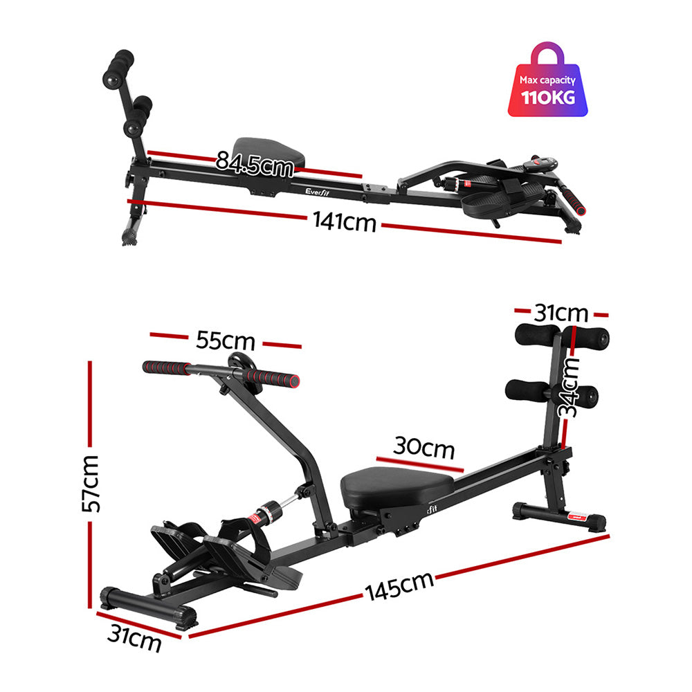 Gym Equipment & Accessories: Everfit Hydraulic Rowing Machine Rower 12 Levels Resistance Exercise Fitness Gym Cardio