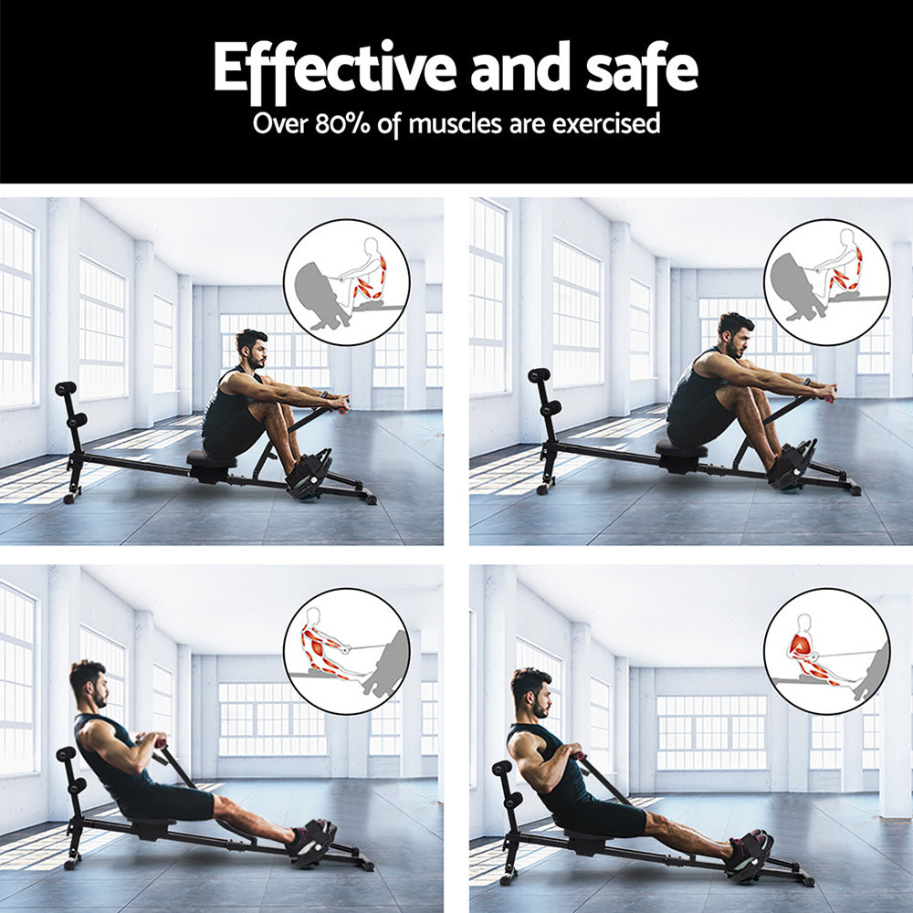 Gym Equipment & Accessories: Everfit Hydraulic Rowing Machine Rower 12 Levels Resistance Exercise Fitness Gym Cardio