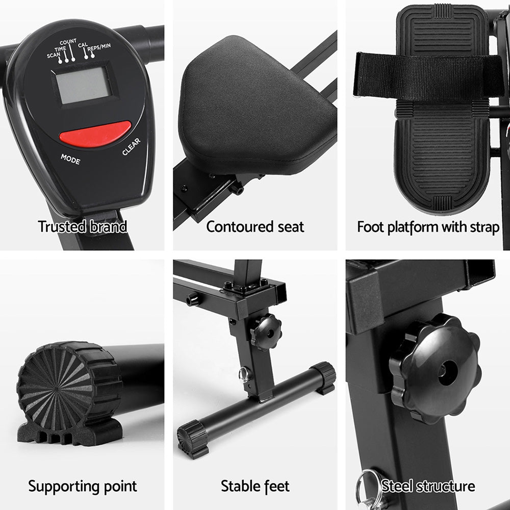 Gym Equipment & Accessories: Everfit Hydraulic Rowing Machine Rower 12 Levels Resistance Exercise Fitness Gym Cardio