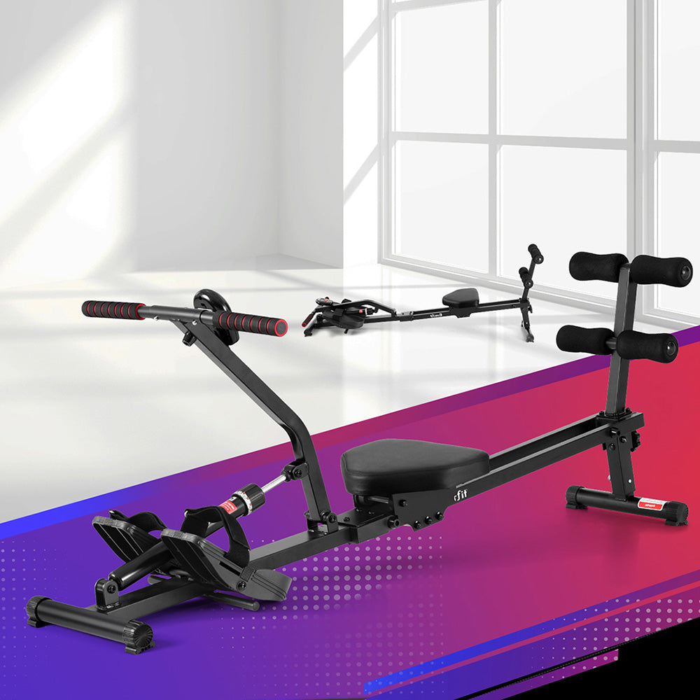 Gym Equipment & Accessories: Everfit Hydraulic Rowing Machine Rower 12 Levels Resistance Exercise Fitness Gym Cardio