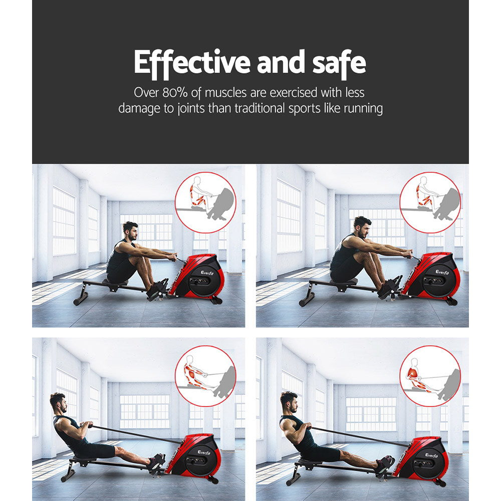 Exercise Bikes: Everfit Rowing Machine Rower Elastic Rope Resistance Fitness Home Cardio