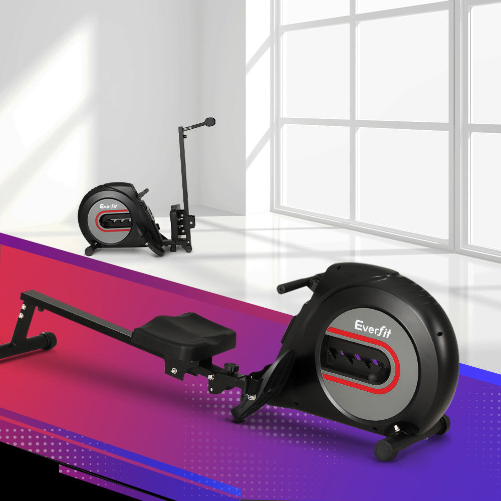 Exercise Bikes: Everfit Rowing Machine Rower Elastic Rope Resistance Fitness Home Cardio Black