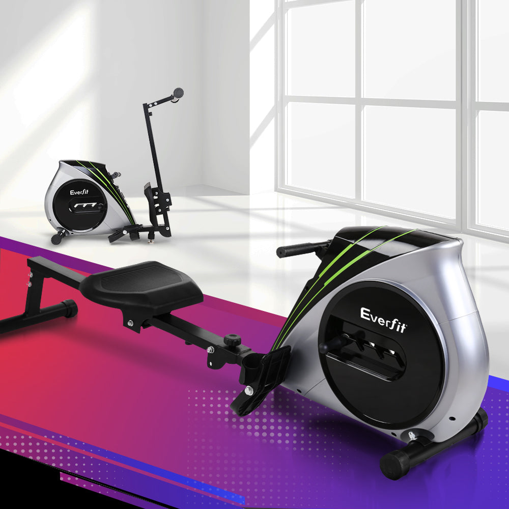 Exercise Bikes: Everfit Rowing Machine Rower Elastic Rope Resistance Fitness Home Cardio Silver