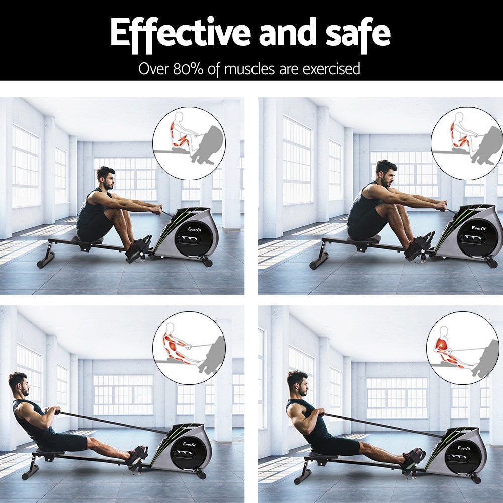 Exercise Bikes: Everfit Rowing Machine Rower Elastic Rope Resistance Fitness Home Cardio Silver