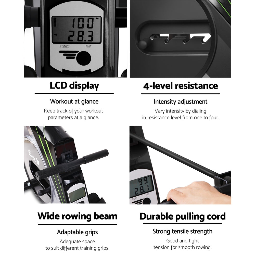 Exercise Bikes: Everfit Rowing Machine Rower Elastic Rope Resistance Fitness Home Cardio Silver