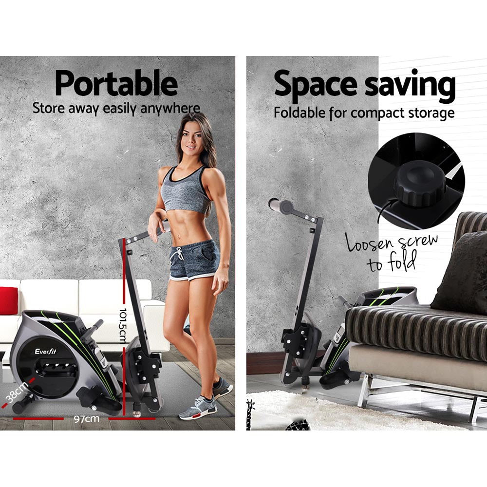 Exercise Bikes: Everfit Rowing Machine Rower Elastic Rope Resistance Fitness Home Cardio Silver