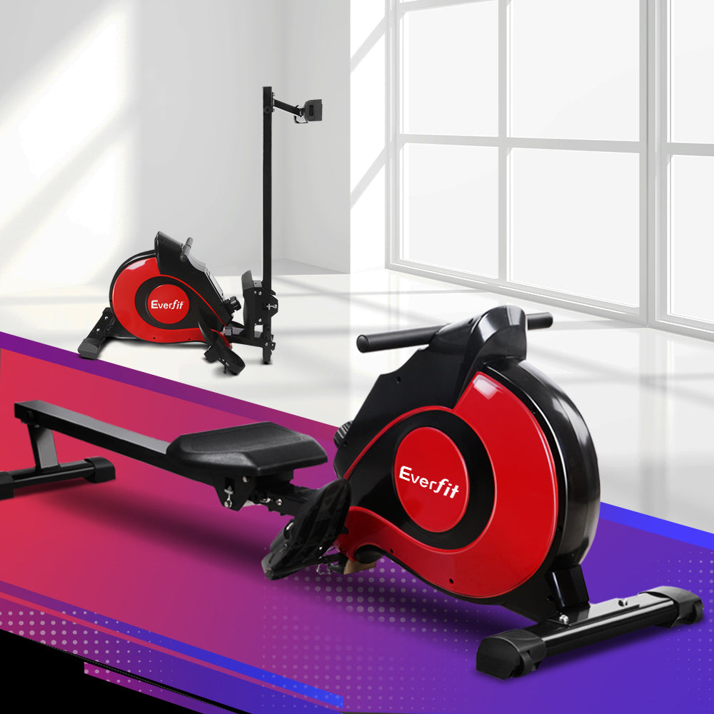 Exercise Bikes: Everfit Rowing Machine Rower Magnetic Resistance Exercise Gym Home Cardio Red