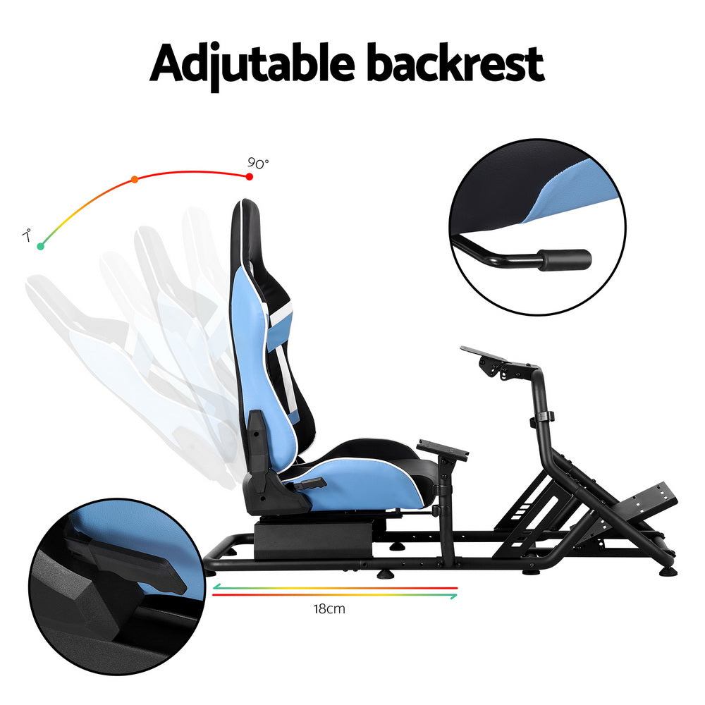 Gaming Chairs: Artiss Racing Simulator Cockpit Steering Wheel Gaming Chair Blue