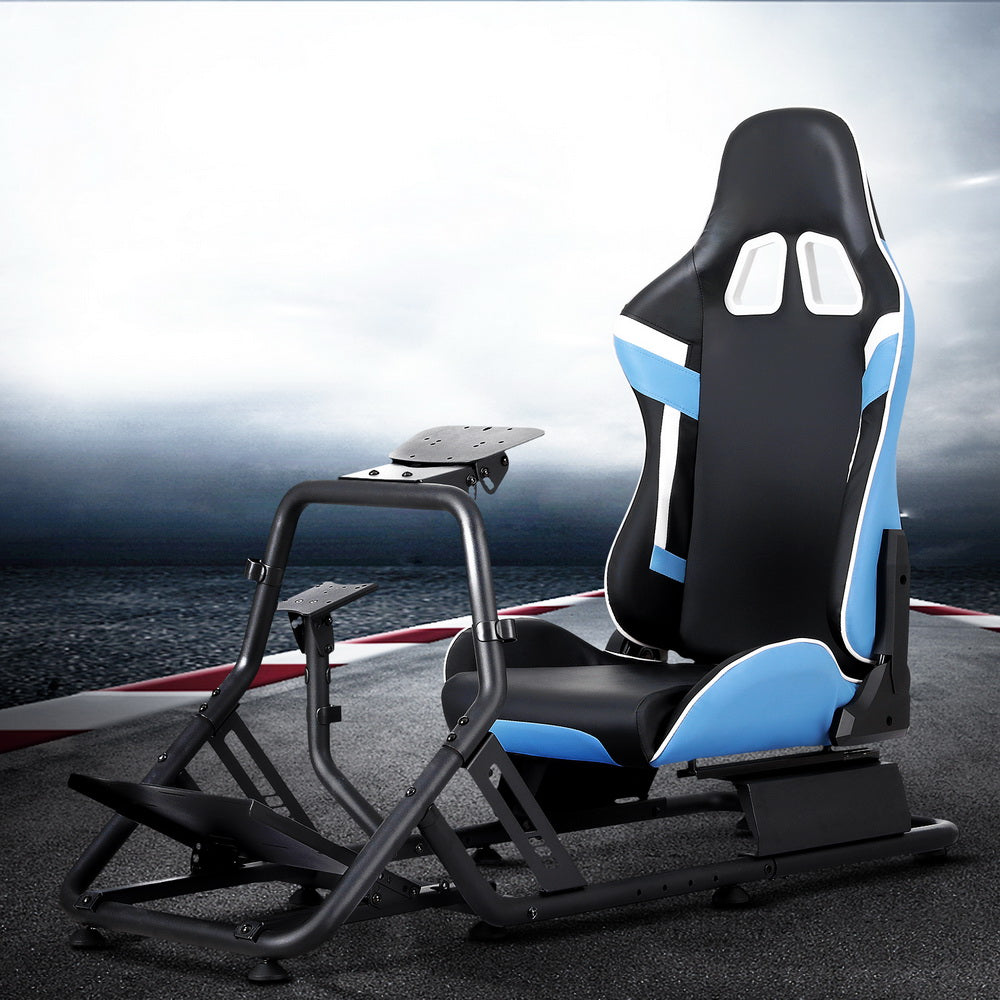 Gaming Chairs: Artiss Racing Simulator Cockpit Steering Wheel Gaming Chair Blue