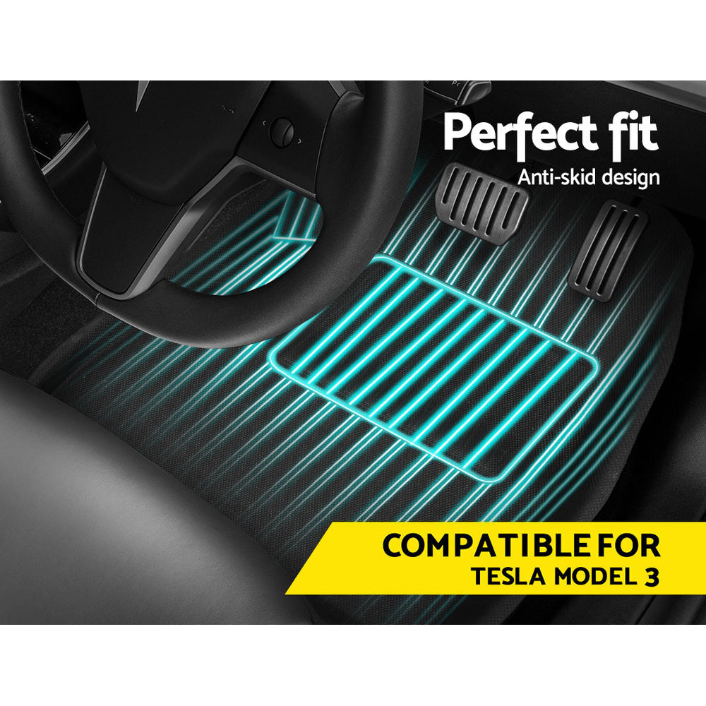 Automotive Decor: Weisshorn Car Rubber Floor Mats Compatible for Tesla Model 3 Front Rear
