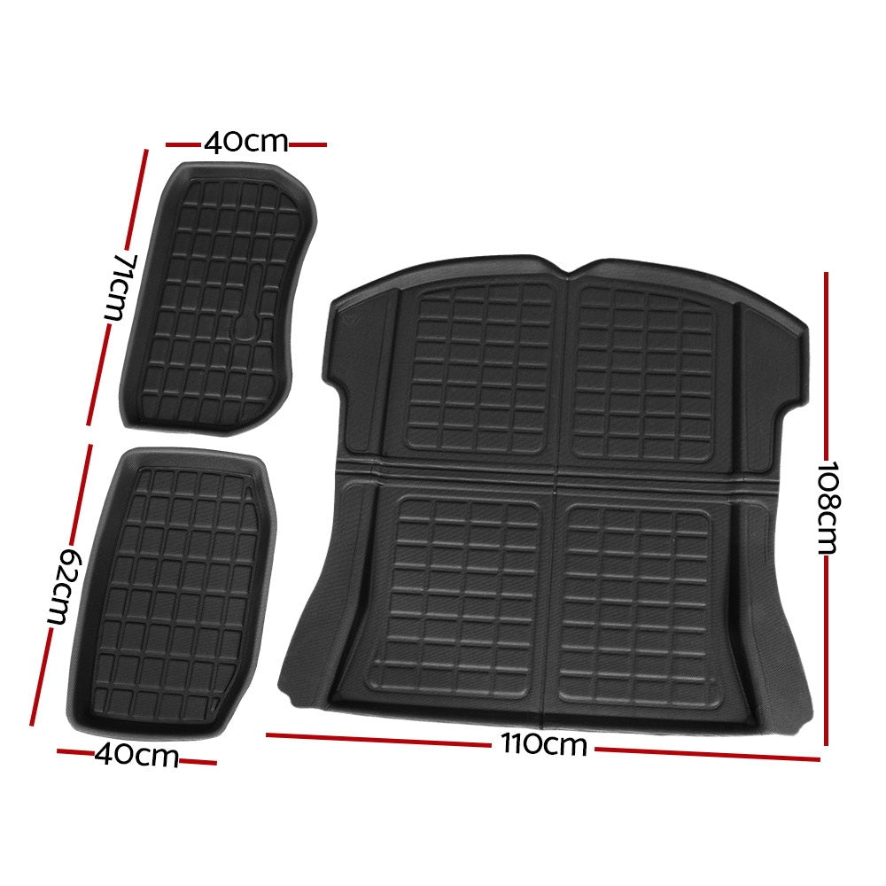 Automotive Decor: 3PCS Car Rear Front Cargo Trunk Toolbox Luggage Rubber Mats for Tesla Model 3 2021-2022