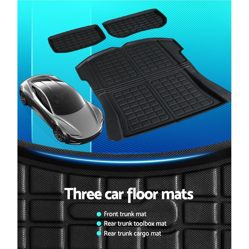 Automotive Decor: 3PCS Car Rear Front Cargo Trunk Toolbox Luggage Rubber Mats for Tesla Model 3 2021-2022