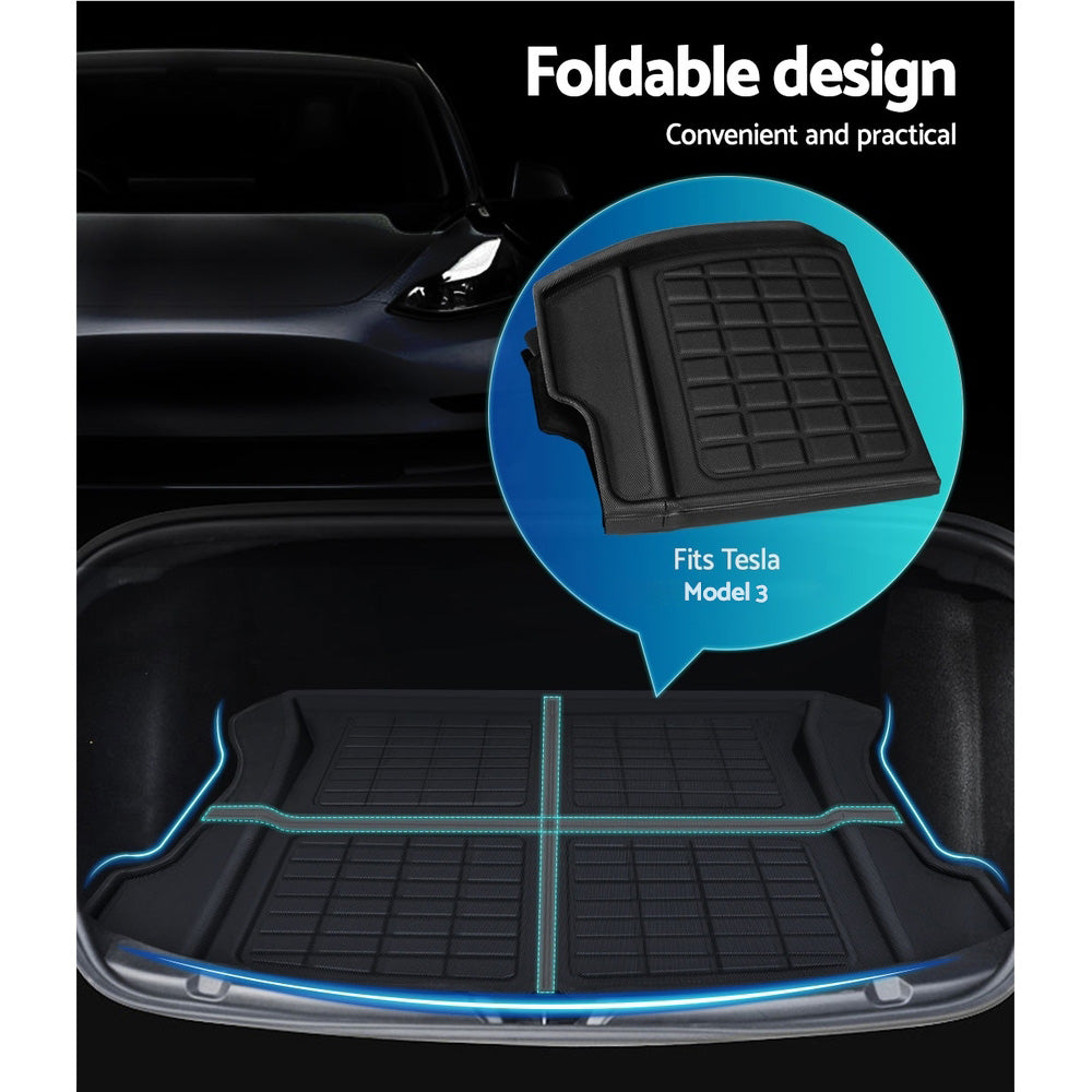 Automotive Decor: 3PCS Car Rear Front Cargo Trunk Toolbox Luggage Rubber Mats for Tesla Model 3 2021-2022