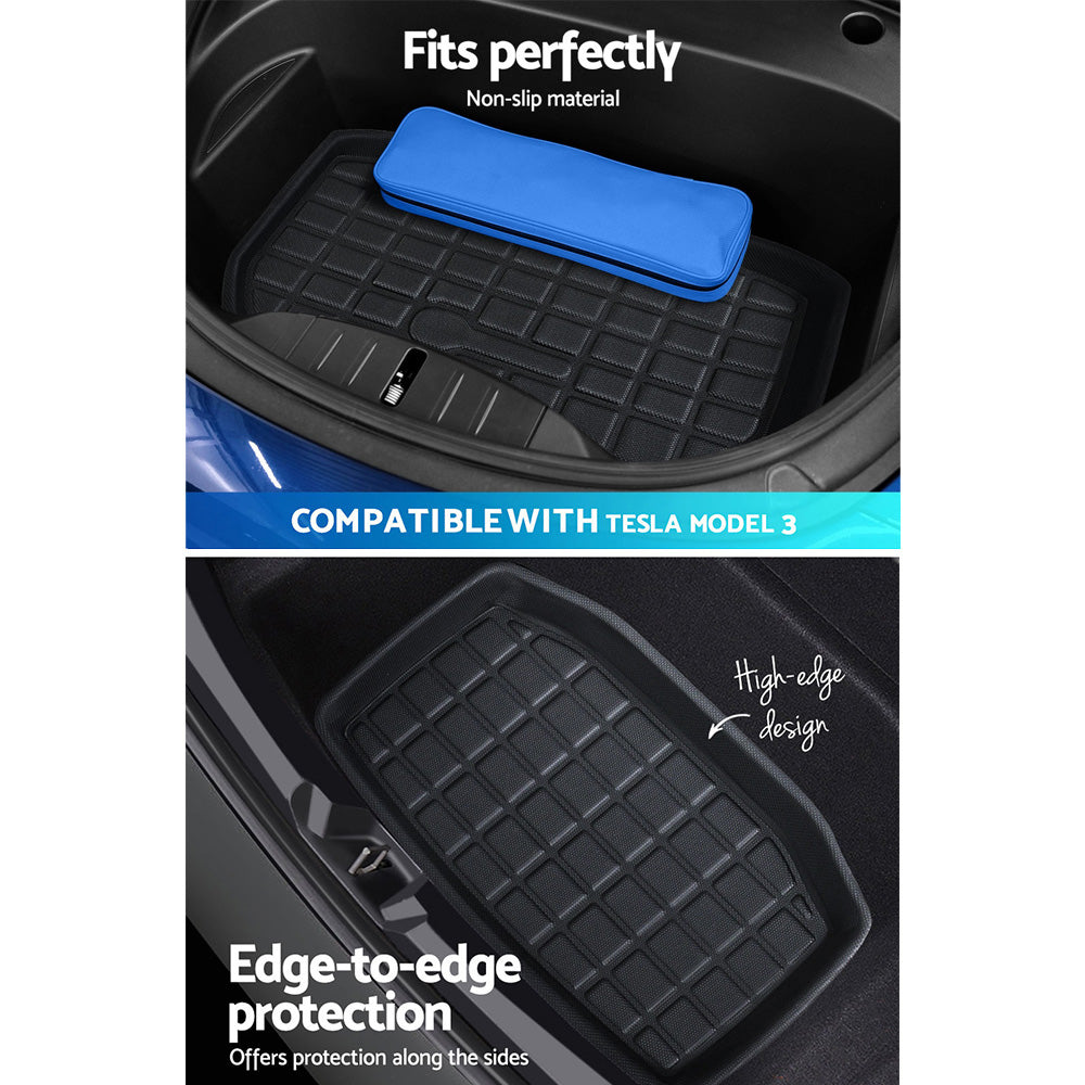 Automotive Decor: 3PCS Car Rear Front Cargo Trunk Toolbox Luggage Rubber Mats for Tesla Model 3 2021-2022