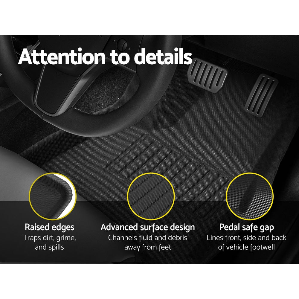 Automotive Decor: Weisshorn Tesla Model Y Rubber Mats Carpets Front Rear Set RHD 21-24