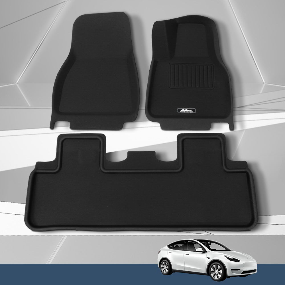 Automotive Decor: Weisshorn Tesla Model Y Rubber Mats Carpets Front Rear Set RHD 21-24
