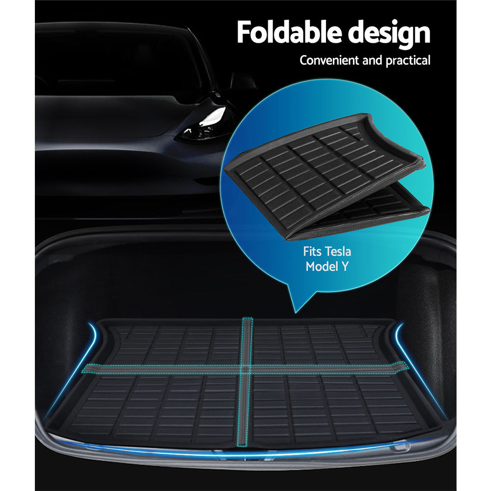 Automotive Decor: Tesla Model Y 2021-2024 Rear Well Front Cargo Trunk Toolbox Boot Liner Floor Mat