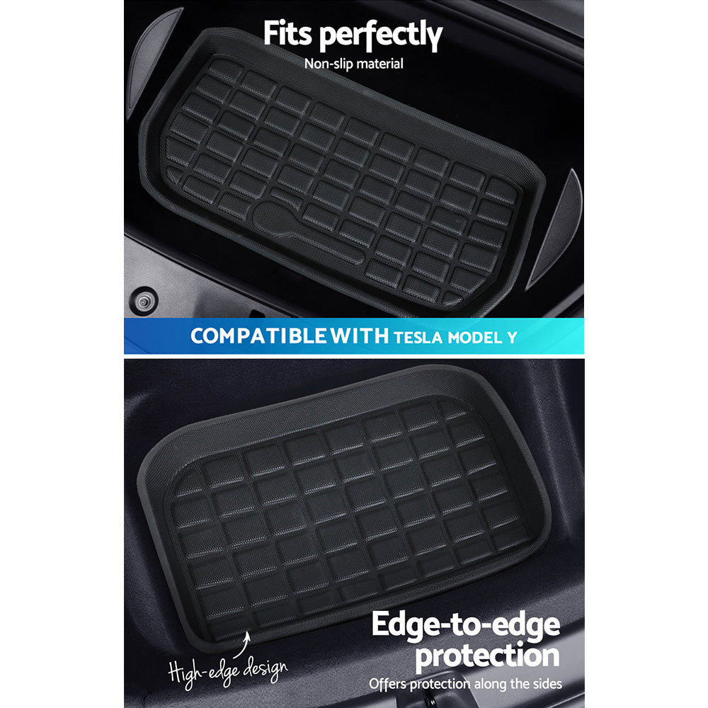 Automotive Decor: Tesla Model Y 2021-2024 Rear Well Front Cargo Trunk Toolbox Boot Liner Floor Mat