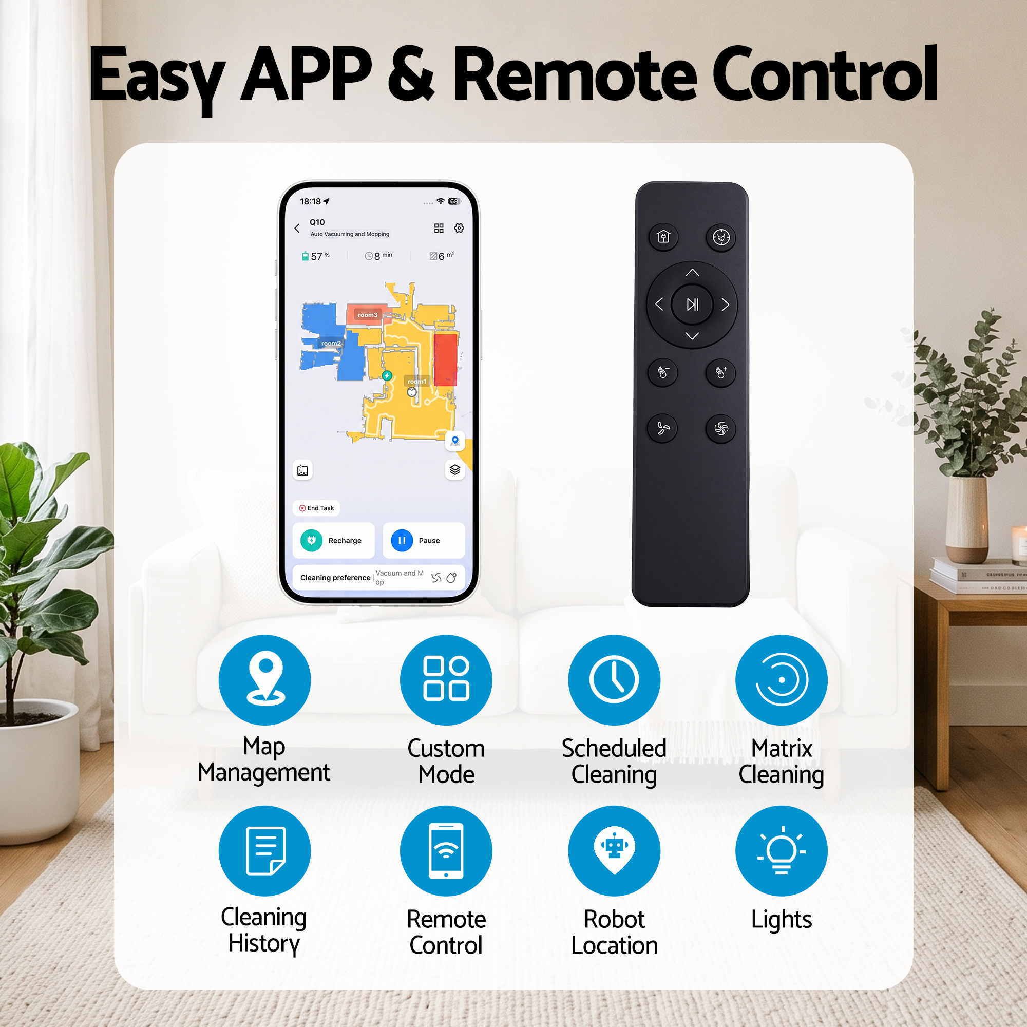 DEVANTI Robot Vacuum and Mop, APP Control 6000Pa LDS Laser 3-in-1 Cleaning