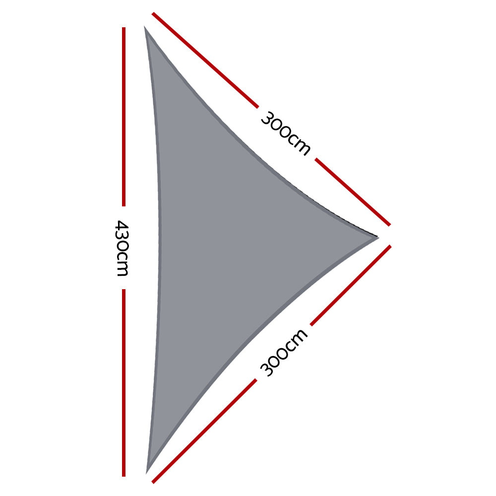 Umbrellas & Sunshades: Instahut Shade Sail 3x3x4.3m Triangle 280GSM 98% Grey Shade Cloth