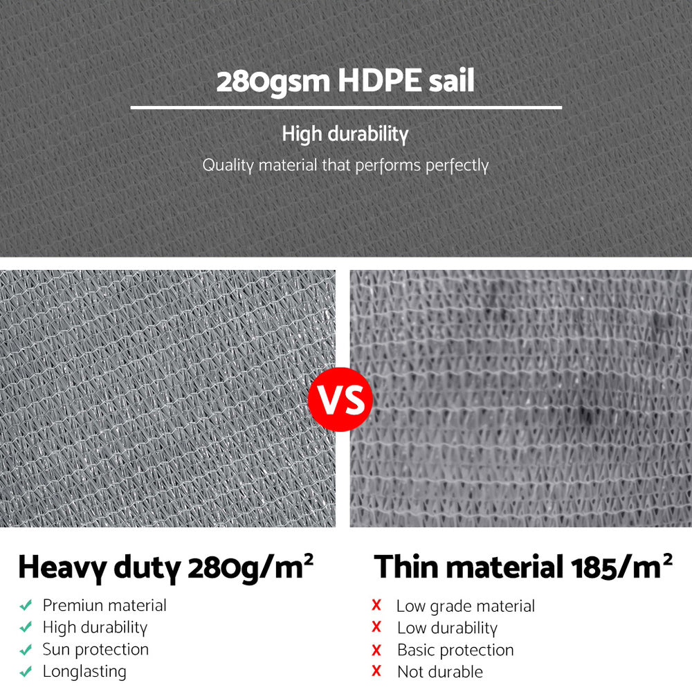 Umbrellas & Sunshades: Instahut Shade Sail 3x3x4.3m Triangle 280GSM 98% Grey Shade Cloth