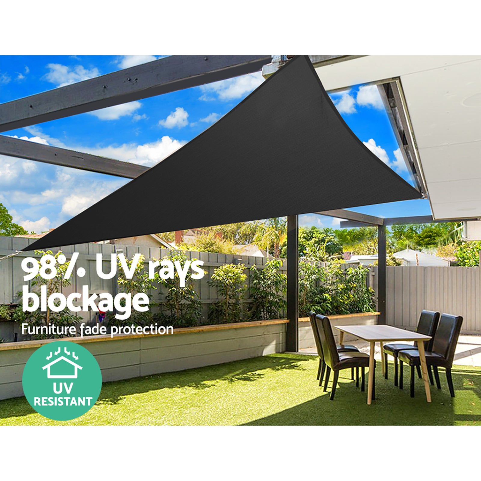 Umbrellas & Sunshades: Instahut Shade Sail 5x5x5m Triangle 280GSM 98% Black Shade Cloth