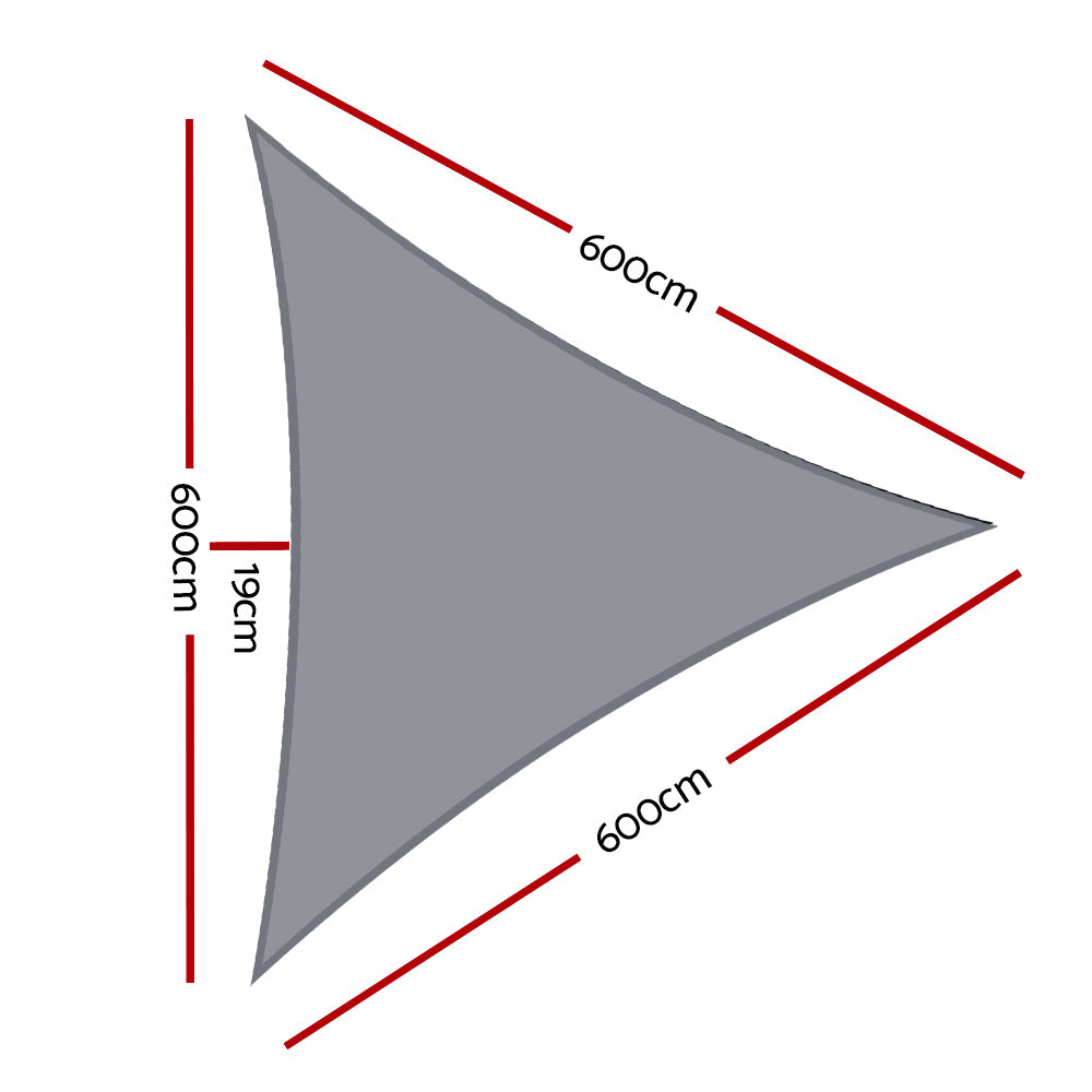 Umbrellas & Sunshades: Instahut Shade Sail 6x6x6m Triangle 280GSM 98% Grey Shade Cloth