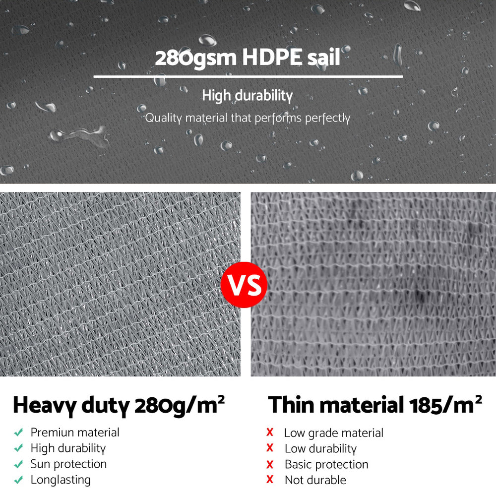 Umbrellas & Sunshades: Instahut Shade Sail 6x6x6m Triangle 280GSM 98% Grey Shade Cloth