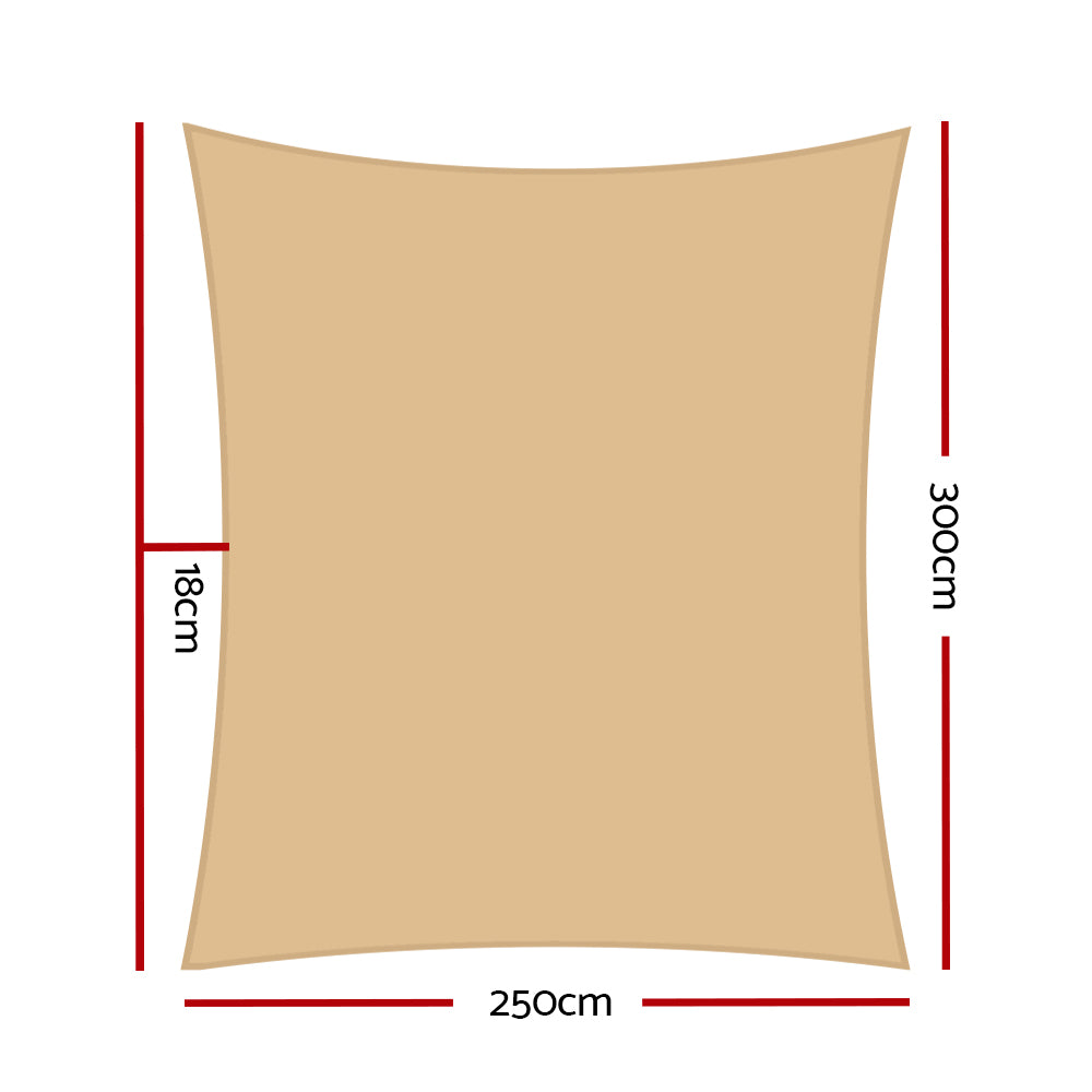 Umbrellas & Sunshades: Instahut Shade Sail 2.5x3m Rectangle 280GSM 98% Sand Shade Cloth