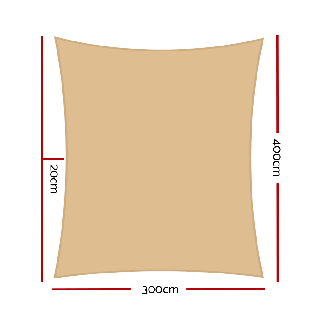 Umbrellas & Sunshades: Instahut Shade Sail 3x4m Rectangle 280GSM 98% Sand Shade Cloth