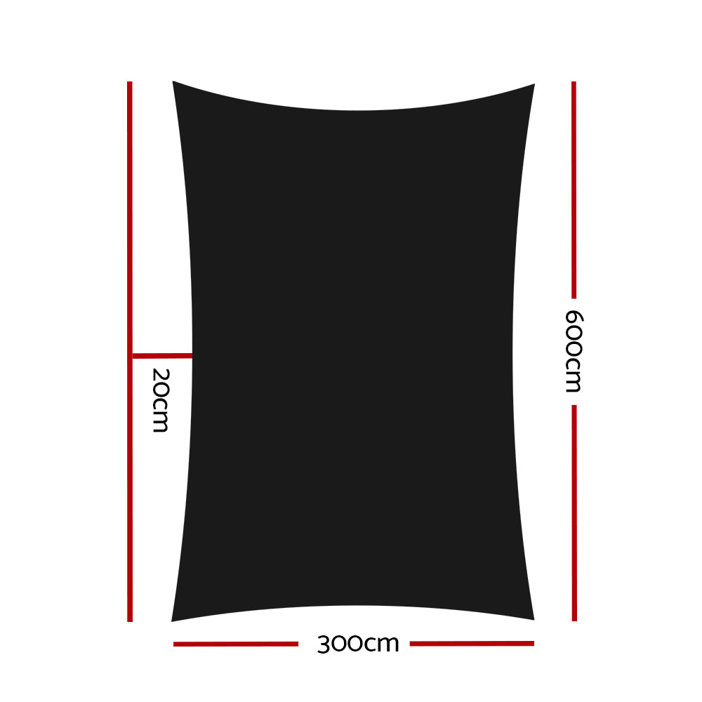 Umbrellas & Sunshades: Instahut Shade Sail 3x6m Rectangle 280GSM 98% Black Shade Cloth