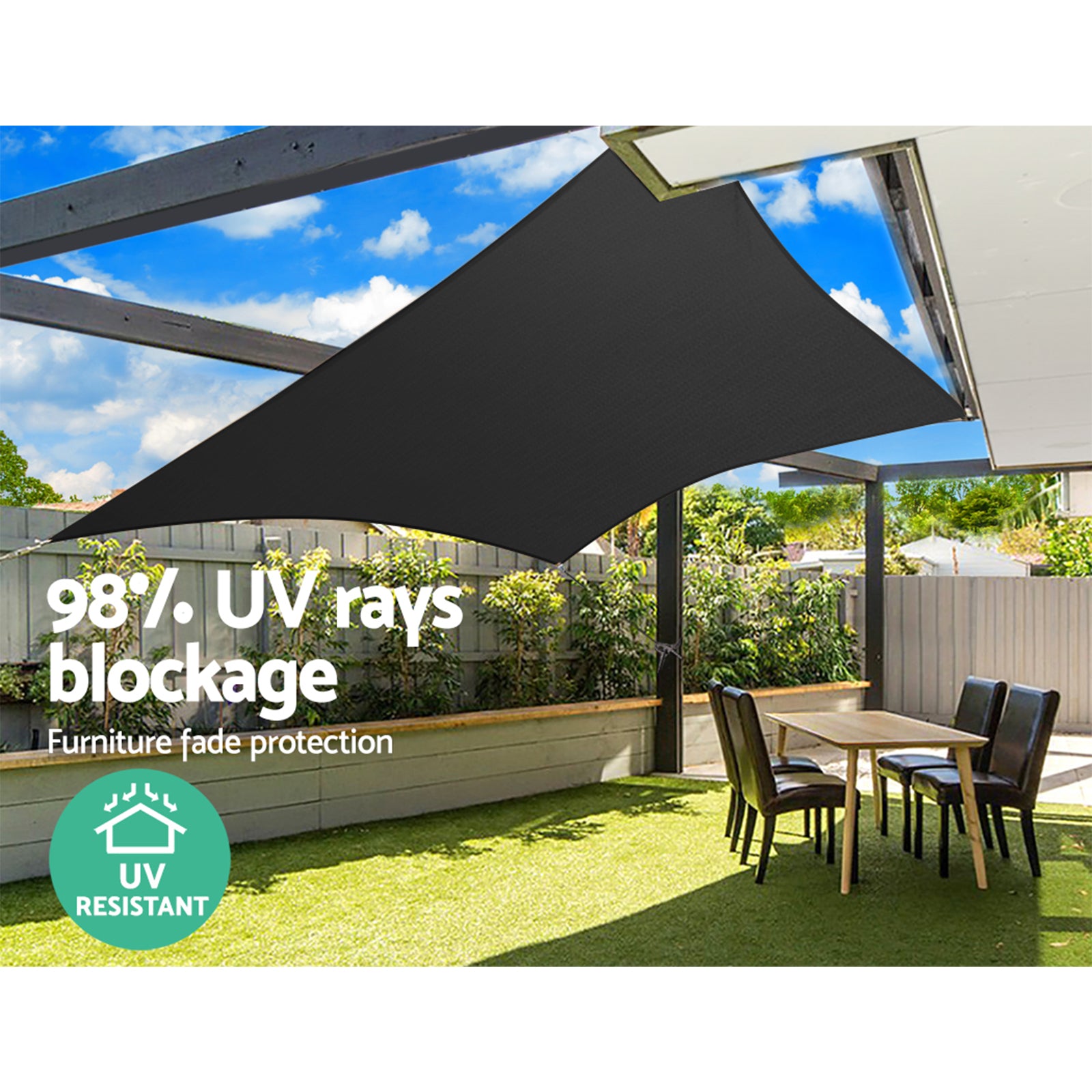 Umbrellas & Sunshades: Instahut Shade Sail 3x6m Rectangle 280GSM 98% Black Shade Cloth