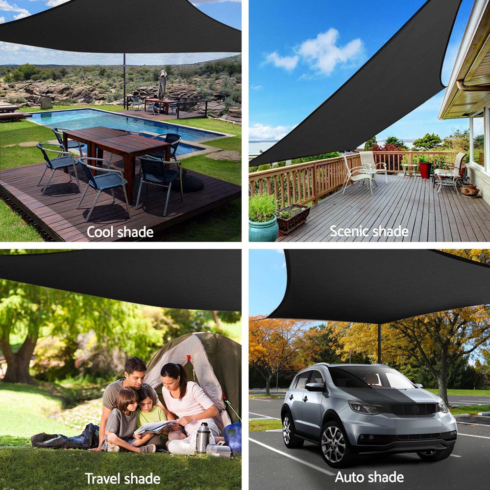 Umbrellas & Sunshades: Instahut Shade Sail 4x6m Rectangle 280GSM 98% Black Shade Cloth