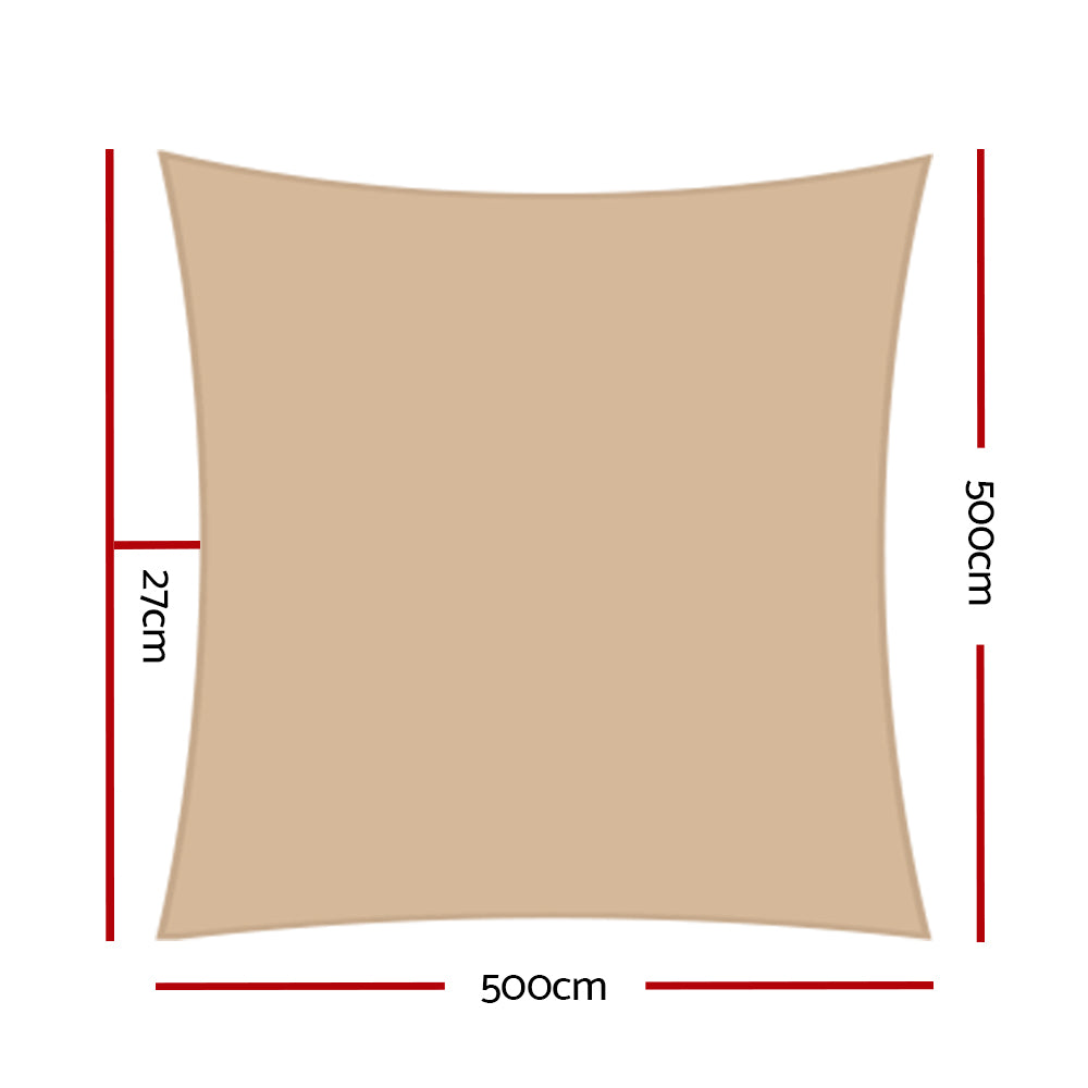 Umbrellas & Sunshades: Instahut Shade Sail 5x5m Square 280GSM 98% Sand Shade Cloth