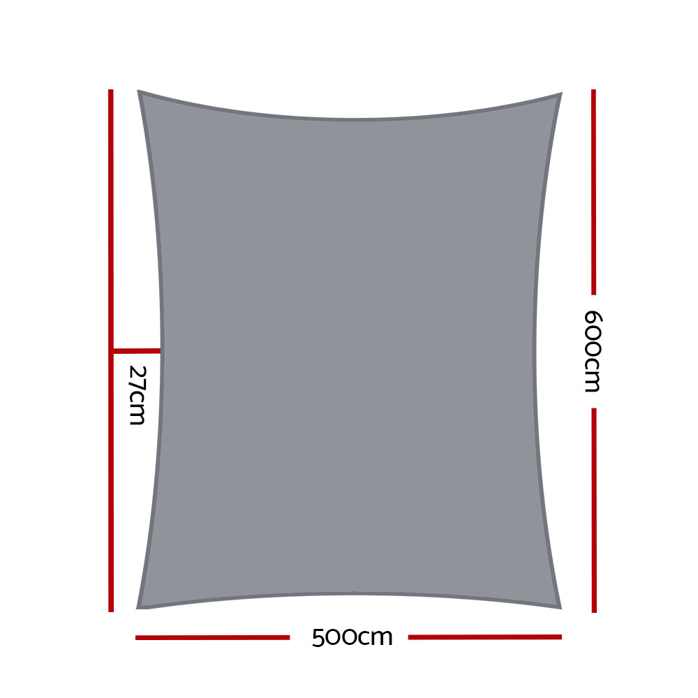 Umbrellas & Sunshades: Instahut Shade Sail 5x6m Rectangle 280GSM 98% Grey Shade Cloth