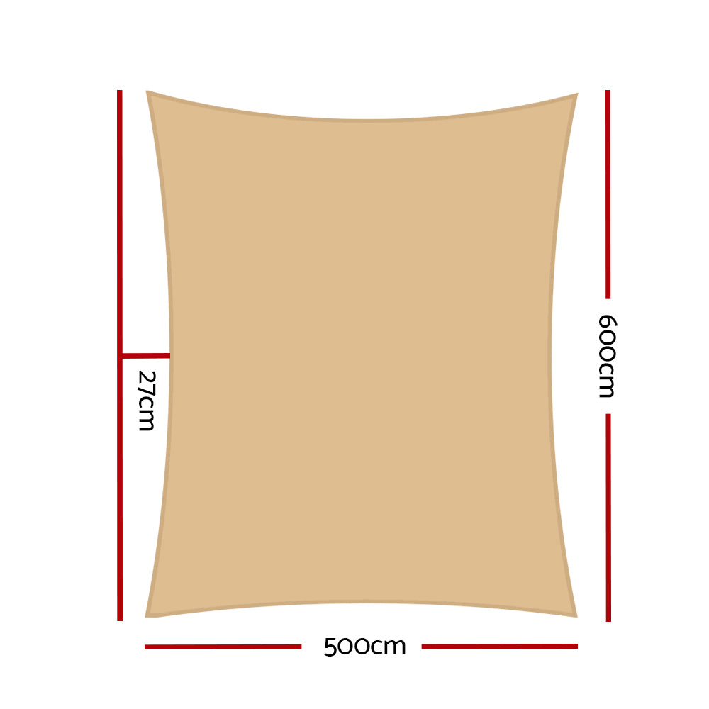 Umbrellas & Sunshades: Instahut Shade Sail 5x6m Rectangle 280GSM 98% Sand Shade Cloth