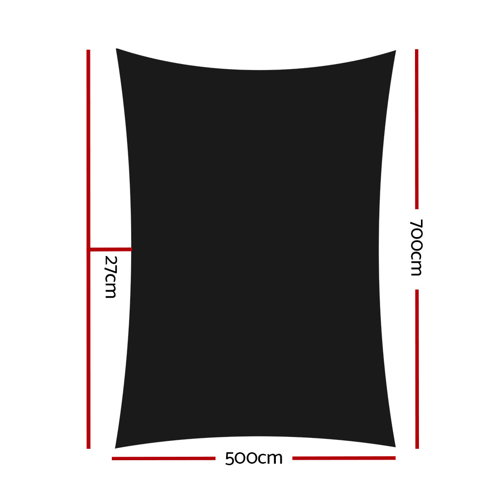 Umbrellas & Sunshades: Instahut Shade Sail 5x7m Rectangle 280GSM 98% Black Shade Cloth