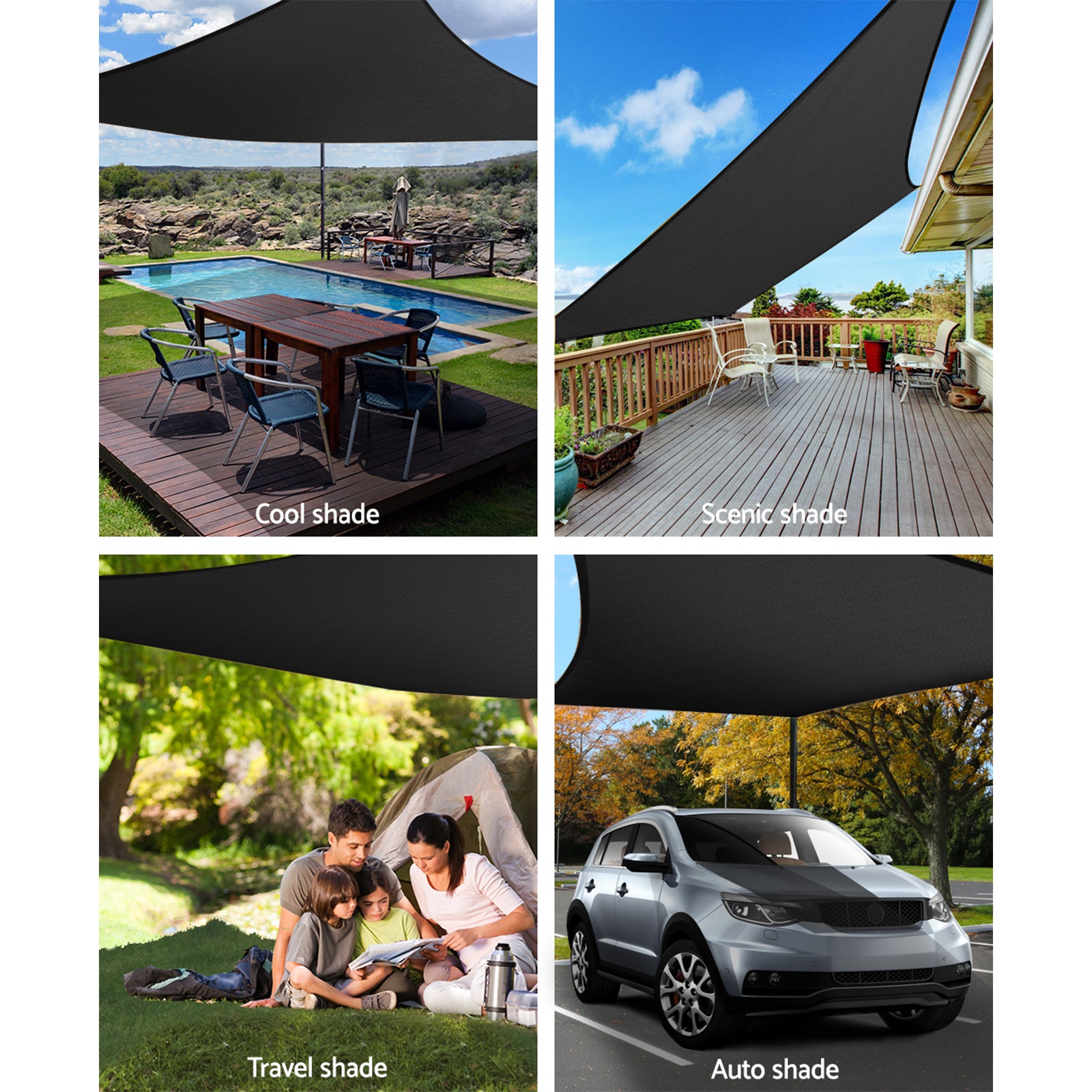 Umbrellas & Sunshades: Instahut Shade Sail 5x7m Rectangle 280GSM 98% Black Shade Cloth