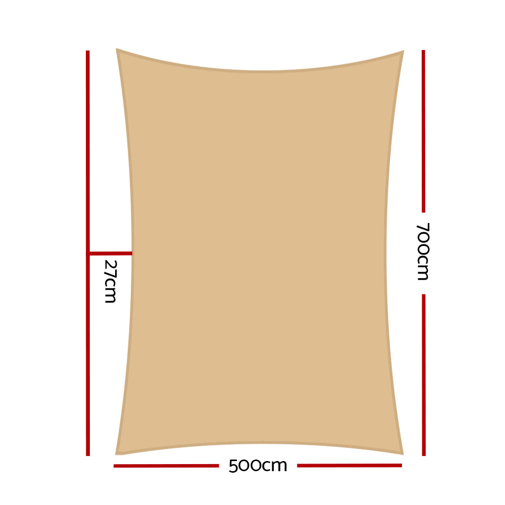 Umbrellas & Sunshades: Instahut Shade Sail 5x7m Rectangle 280GSM 98% Sand Shade Cloth