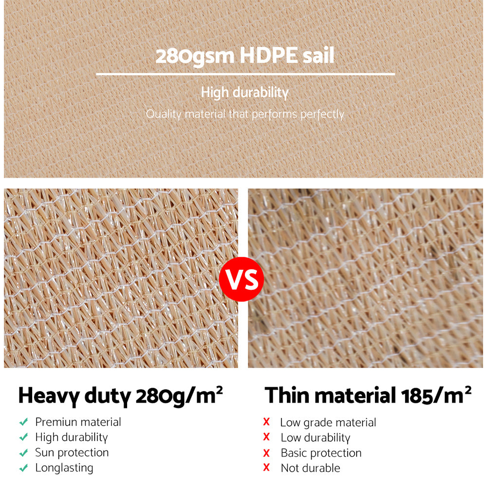 Umbrellas & Sunshades: Instahut Shade Sail 5x7m Rectangle 280GSM 98% Sand Shade Cloth