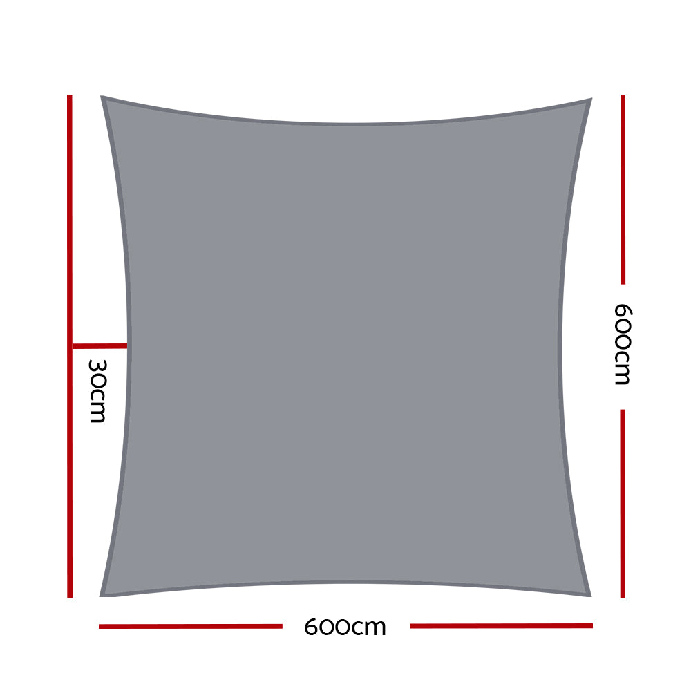 Umbrellas & Sunshades: Instahut Shade Sail 6x6m Rectangle 280GSM 98% Grey Shade Cloth