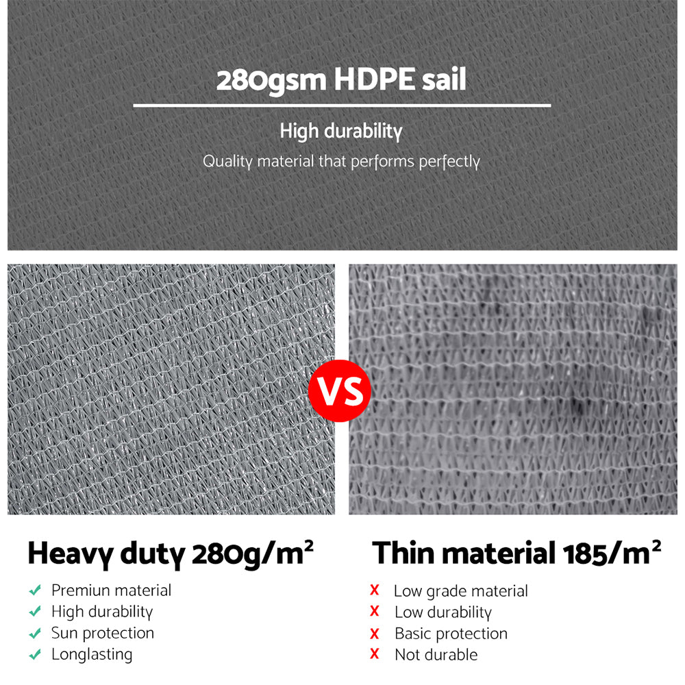Umbrellas & Sunshades: Instahut Shade Sail 6x6m Rectangle 280GSM 98% Grey Shade Cloth