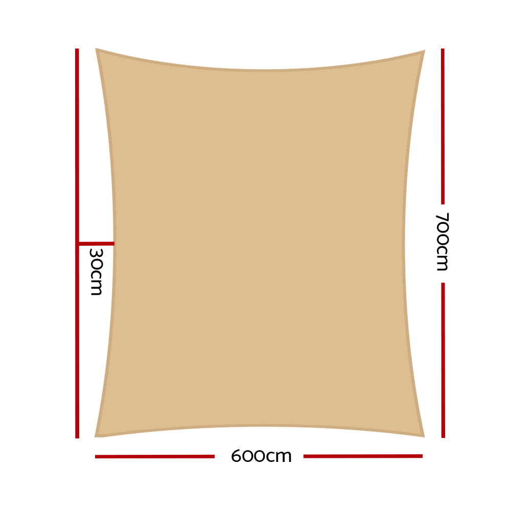 Umbrellas & Sunshades: Instahut Shade Sail 6x7m Rectangle 280GSM 98% Sand Shade Cloth