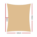 Instahut Shade Sail 6x7m Rectangle 280GSM 98% Sand Shade Cloth