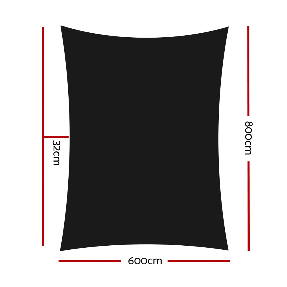 Umbrellas & Sunshades: Instahut Shade Sail 6x8m Rectangle 280GSM 98% Black Shade Cloth