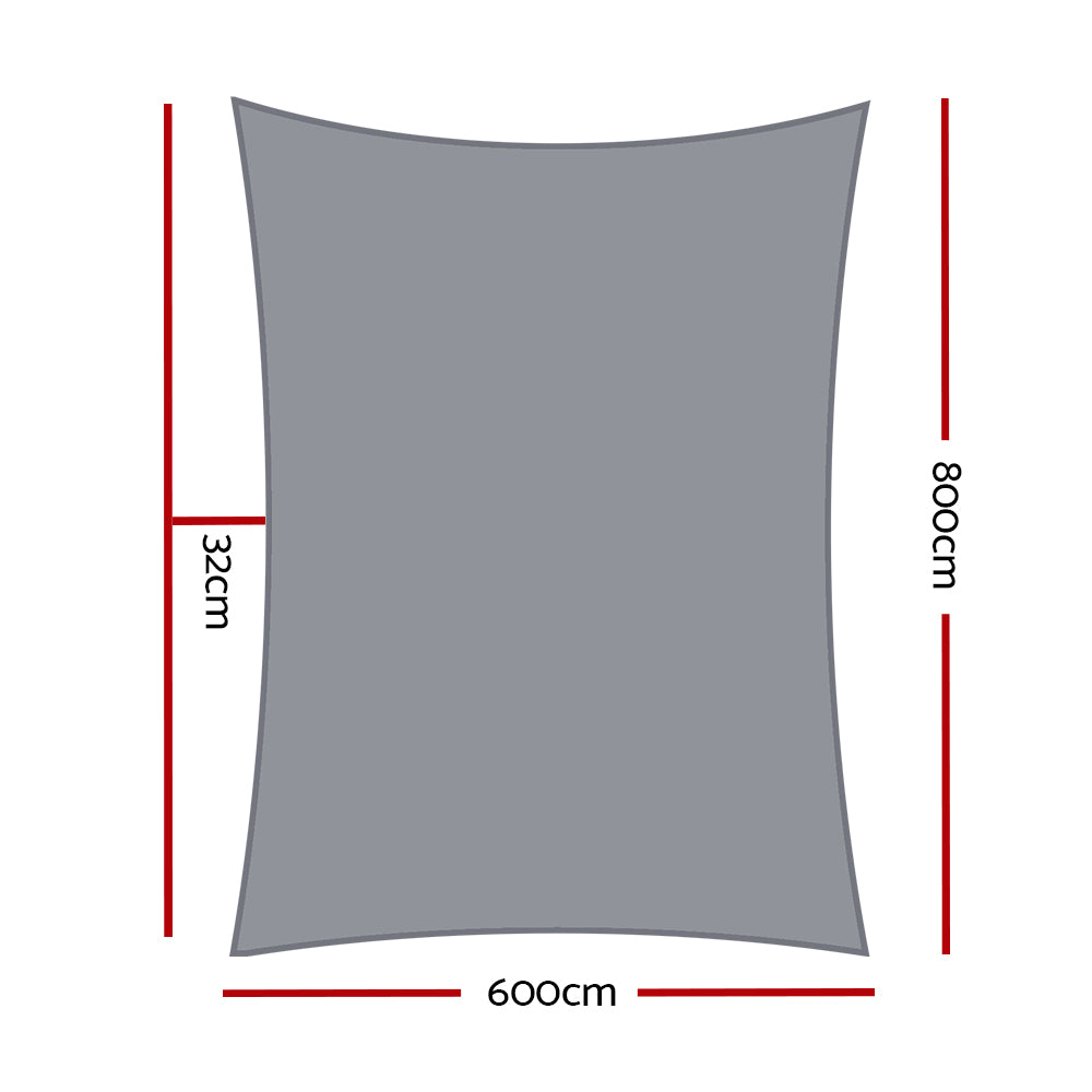 Umbrellas & Sunshades: Instahut Shade Sail 6x8m Rectangle 280GSM 98% Grey Shade Cloth