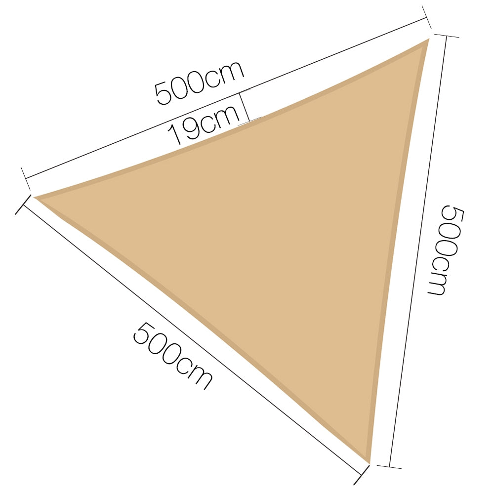 Umbrellas & Sunshades: Instahut Shade Sail 5x5x5m Triangle 185GSM 95% Sand Shade Cloth