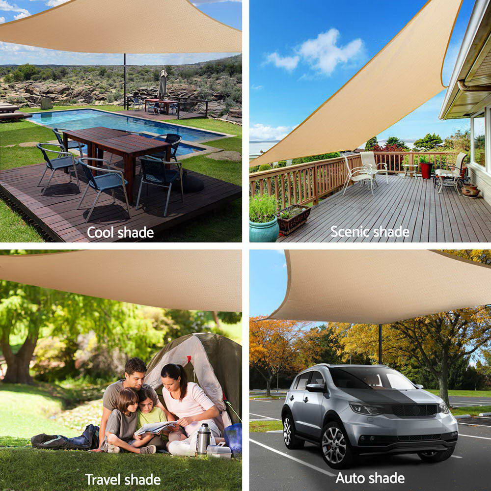 Umbrellas & Sunshades: Instahut Shade Sail 5x5x5m Triangle 185GSM 95% Sand Shade Cloth