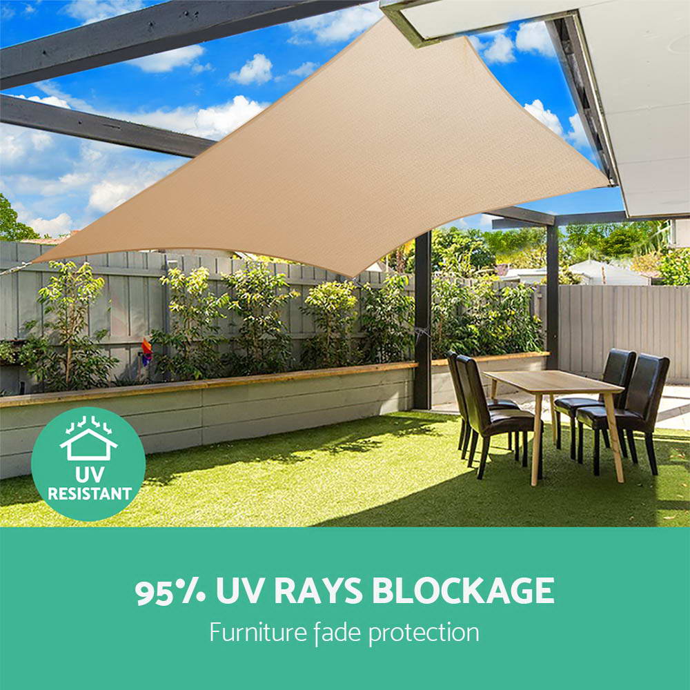 Umbrellas & Sunshades: Instahut Shade Sail 5x5x5m Triangle 185GSM 95% Sand Shade Cloth